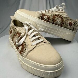 Lucky Brand Cream and Brown Crochet Sneakers